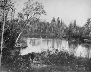 Scene på Peshtigo River, Wisconsin, c1897.