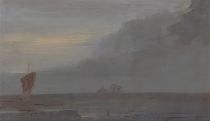 Søstykke med både: Aften, Havlandskab med både, Aften, ca. 1815.