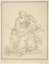 Siddende kvinde med putto, 1775.