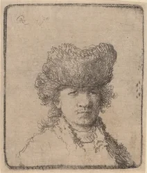 Selvportræt i en pelshue, 1630.