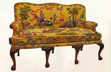 Sofa beklædt med tidstypisk Chinoiserie-broderi, c1710