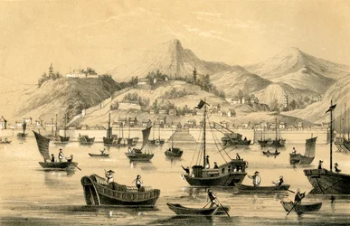 Shanghai, en af de fem havne åbnet af den sene traktat til britisk handel, 1847
