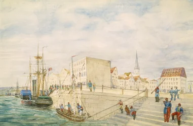 Sender i en havn, en del af London til Hong Kong Panorama