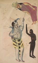 Shiva, der løfter kroppen af sin Sati, 1800-tallet.