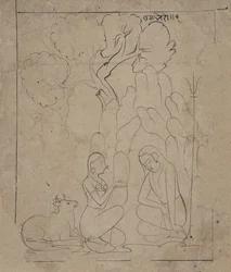 Shiva og Parvati i en bjerggrotte, ca. 1800.