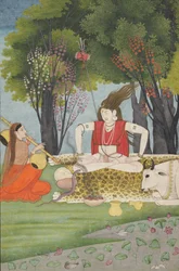Shiva rasende over Parvatis afbrydelse af sin meditation, tidligt i det 19. århundrede.