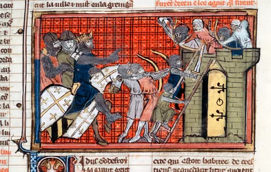 Belejring af en by ledet af Godefroy de Bouillon, c1099, 1300-tallet