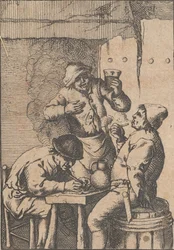 Sanger stående mellem to rygere, 1610-85.