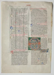 Enkelt blad fra et dekret af Gratian: Dekorerede initialer af en mand, der havde en søn, c1160-1165