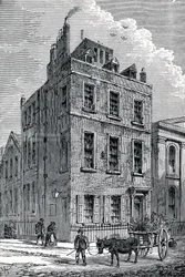 Sir Isaac Newtons hus på hjørnet af Orange og St Martins Street, London, c1880