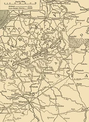 Skitsekort til illustration af det tyske angreb nord for Warszawa i februar 1915, c1920.