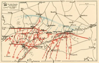 Skitse af de øverste operationer nær Mons og Charleroi, c1914, c1920.