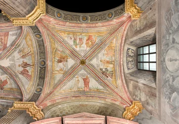 Sydlige tværarm første østspænding, Jacob sender Josephs søn til Græsningen, Brødrenes plot til birdie Joseph, Ruben foreslår at blive smidt i brønden, Joseph solgt til købmænd, Cathedral of Santa Maria Assunta, Duomo, Cremona, Lombardiet, Italien (foto )