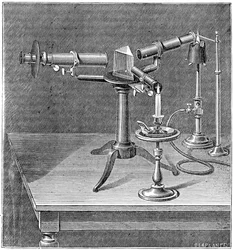 Spektroskopisk apparat brugt af Robert Wilhelm Bunsen og Gustav Robert Kirchhoff, c1895