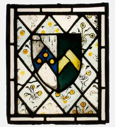 Farvet glaspanel med heraldisk skjold fra Johnson, britisk, ca. 1500.