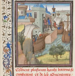 Start på det fjerde korstog. Miniature fra Historia af Vilhelm af Tyrus, 1460