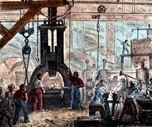 Damphammer brugt i et jernværk, Frankrig, 1867
