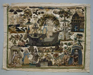 Stumpwork Panel: Story of David and Bathsheba, 1658.