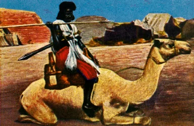 Sudanesisk kriger rider på en kamel, c1928.