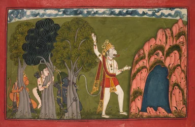 Sugriva Monkey General udfordrer sin bror Bali, ca. 1720.