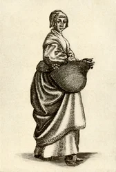 Svensk kvinde i træsko, 1640, 1937.