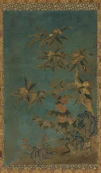 Tapet: frugttræer og stokroser, Ming-dynastiet, 1368-1644.