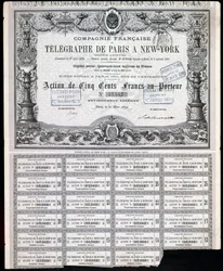 Telegraphy, General Paris-New York Telegraph Share Certificate, 27. marts 1879
