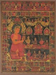 Thangka med Bejeweled Buddha Preaching, 1648.