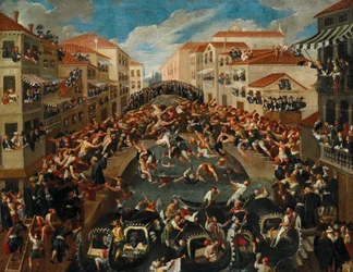 Battaglia dei Pugni på broen over San Barnaba, Venedig, 1700-tallet.
