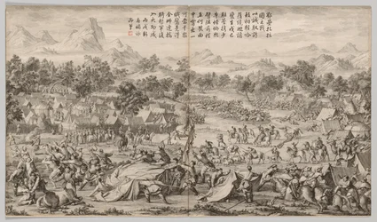 Slaget ved Elei Zhalatu: fra Battle Scenes of the Quelling of Rebellions...c. 1765-1774.