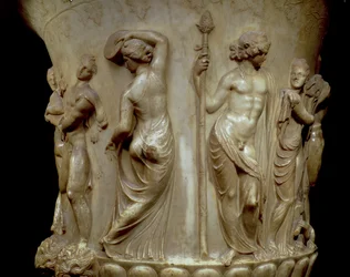 Borghese-krateret eller -vasen, detalje af relief, der forestiller Dionysos og hans maenads, græsk, nyattisk, slutningen af det 2. århundrede f.Kr. (marmor)