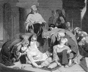 Begravelsen af Harold i Waltham Abbey, c1847