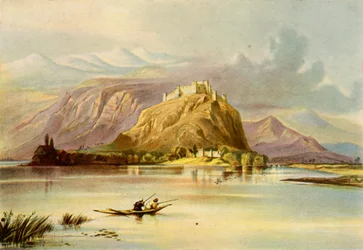 Byen Srinagar Kashmir og Hurri Purbut Fort, 1840