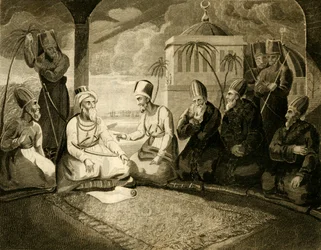Dey of Algier konsulterede sit råd ved ankomsten af den engelske flåde, 1816.