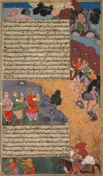 Den hvide hests første eventyr, side fra Khan Khanans Razm Nama..., ca. 1610-17.