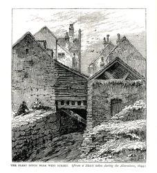 The Fleet Ditch nær West Street, under ændringer, 1844