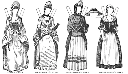 The Gallery of British Costume: Nogle af kjolerne båret i Annes Reign, c1934