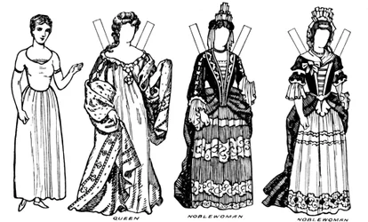 The Gallery of British Costume: Nogle af kjolerne båret i Annes Reign, c1934