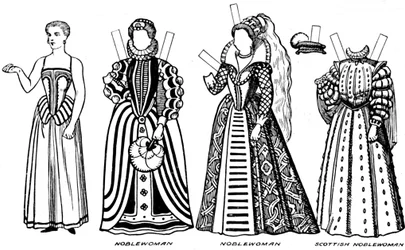 The Great Gallery of Costume: Varierede kjoler båret i Elizabeths dage, c1934
