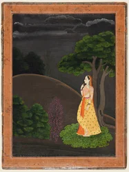 Heltinden, der venter spændt på sin fraværende elsker Utka Nayaka, ca. 1750-55.