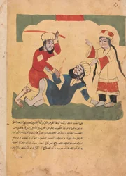 Manden slår sin kones elsker, Folio fra en Kalila wa Dimna, 1700-tallet.