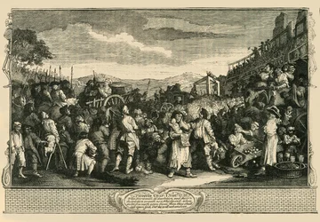 Den ledige lærling henrettet i Tyburn. Efter Hogarths Print., 1747, c1876.