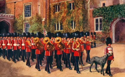 De irske vagter forlader St. James Palace efter vagtskifte, 1933.