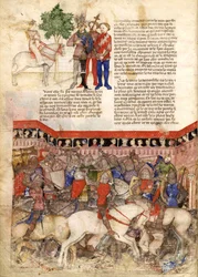 The Knights of the Round Miniature fra The Quest for the Holy Grail and the Death of Arthur, ca 1220