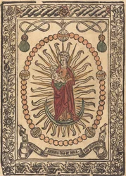 Madonnaen og barnet i en rosenkrans, ca. 1490.