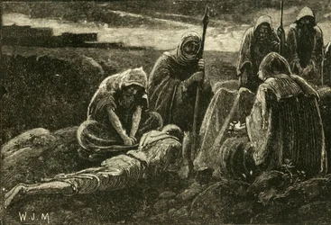 Mændene fra Jabesh sørger over Sauls og Jonathans grav, 1890.