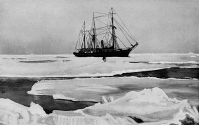 The Nimrod pushing her way through open pack-ice, c1909, 1928