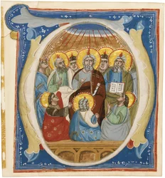 Pinsen. Initial O fra en antifoner, ca 1320