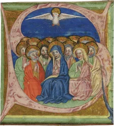 Pinsen. Indledende S fra et manuskript Gradual, ca 1430