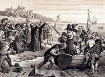Pilgrimsfædrene forlader Delft Haven på deres rejse til Amerika, juli 1620 1878